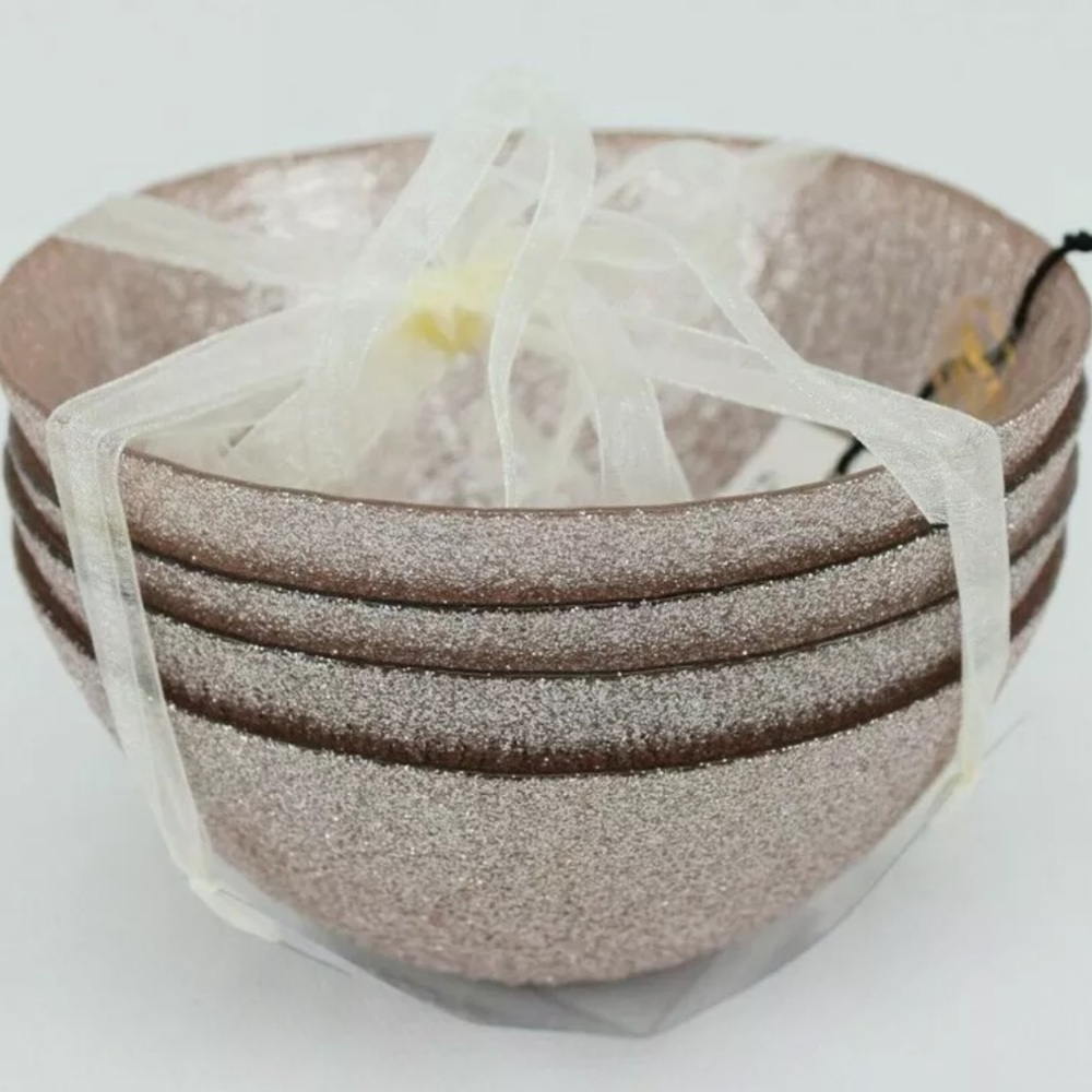 Art of Tabletop Akcam Turkish Sparkle Glass Glitter Pink soup cereal Bowls